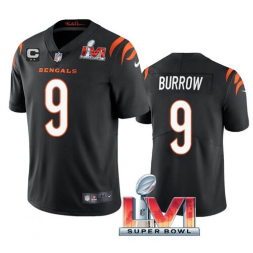 686183c821e78_1 Youth Cincinnati Bengals #9 Joe Burrow 2022 Black With C Patch Super Bowl LVI Vapor Limited Stitched Jersey