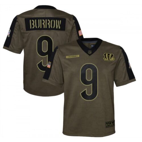 686183f33cd81_1 Youth Cincinnati Bengals #9 Joe Burrow 2021 Olive Salute To Service Limited Stitched Jersey