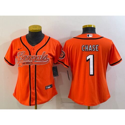 686183f5c67fa_1 Youth Cincinnati Bengals #1 Ja'Marr Chase Orange With Patch Cool Base Stitched Baseball Jersey