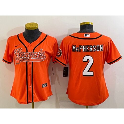 686183f86f976_1 Youth Cincinnati Bengals #2 Evan McPherson Orange With Patch Cool Base Stitched Baseball Jersey