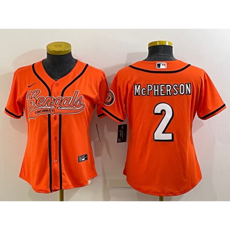 686183f86f976_1 Youth Cincinnati Bengals #2 Evan McPherson Orange With Patch Cool Base Stitched Baseball Jersey