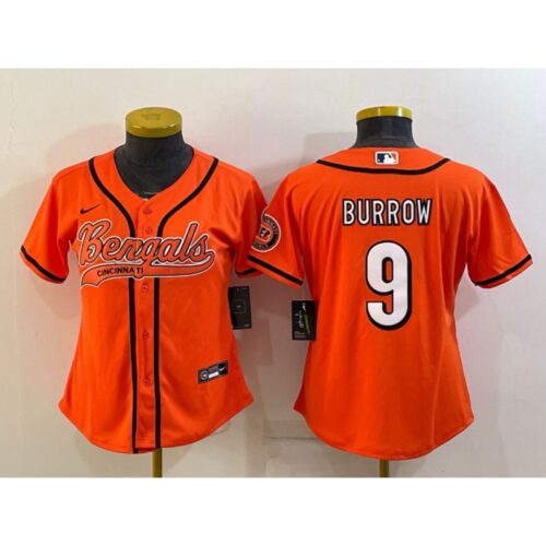 686183fdbba2f_1 Youth Cincinnati Bengals #9 Joe Burrow Orange With Patch Cool Base Stitched Baseball Jersey