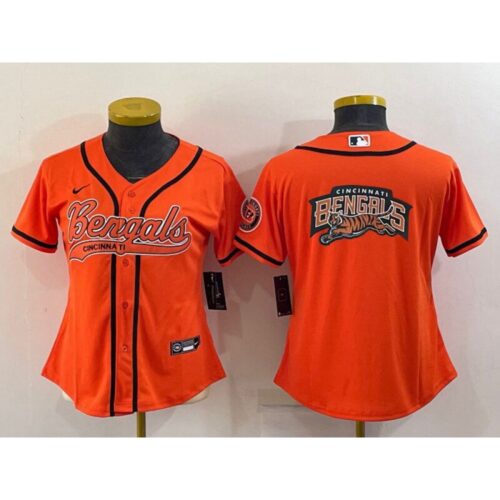 6861840066854_1 Youth Cincinnati Bengals Orange Team Big Logo With Patch Cool Base Stitched Baseball Jersey