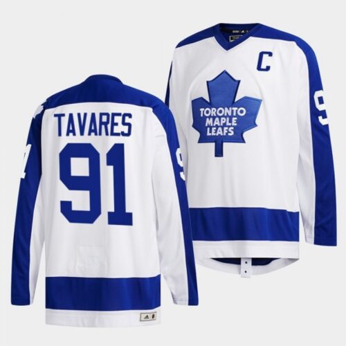 6861841de0552_1 Men's Toronto Maple Leafs #91 John Tavares White Classics Primary Logo Stitched Jersey