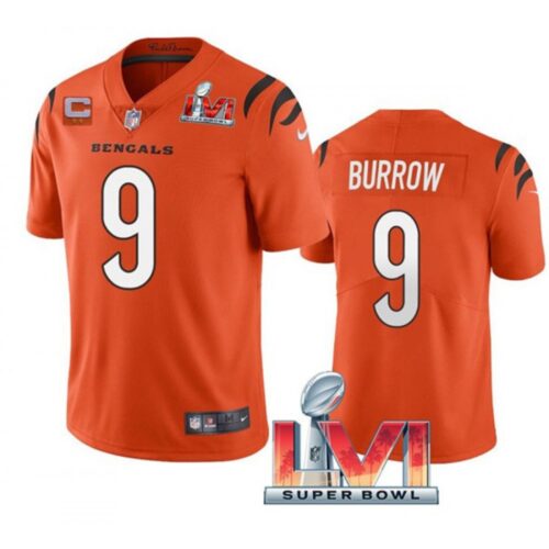 6861842b00f22_1 Youth Cincinnati Bengals #9 Joe Burrow 2022 Orange With C Patch Super Bowl LVI Vapor Limited Stitched Jersey