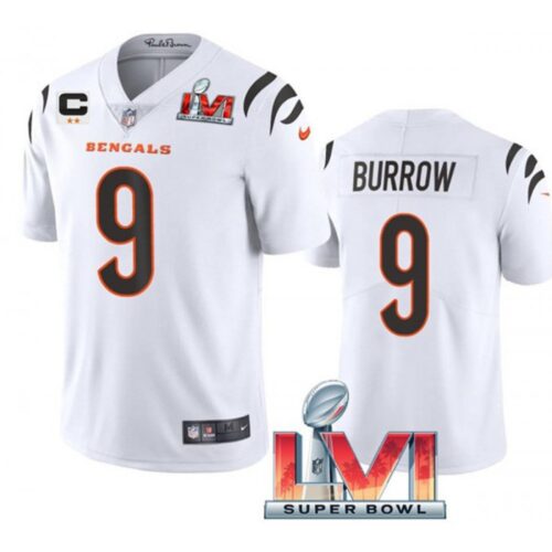 68618470b1cad_1 Youth Cincinnati Bengals #9 Joe Burrow 2022 White With C Patch Super Bowl LVI Vapor Limited Stitched Jersey