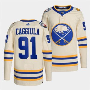 6861851246f33_1 Men's Buffalo Sabres #91 Drake Caggiula 2022 Cream Heritage Classic Stitched Jersey