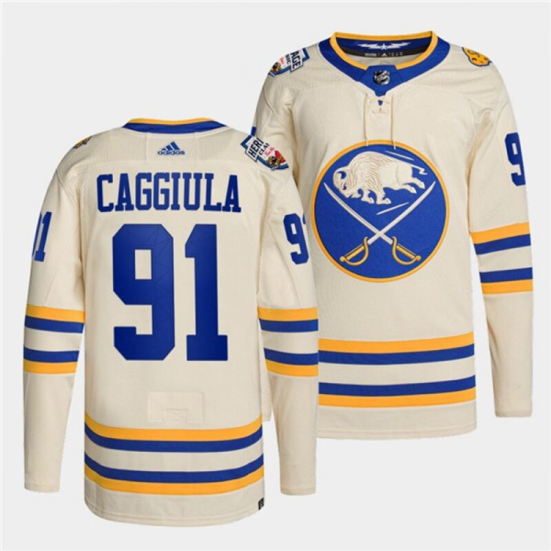 6861851246f33_1 Men's Buffalo Sabres #91 Drake Caggiula 2022 Cream Heritage Classic Stitched Jersey