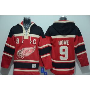 68618574d88aa_1 Red Wings #9 Gordie Howe Red Sawyer Hooded Sweatshirt Stitched NHL Jersey