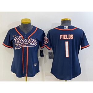 6861857abf0e6_1 Youth Chicago Bears #1 Justin Fields Navy With Patch Cool Base Stitched Baseball Jersey