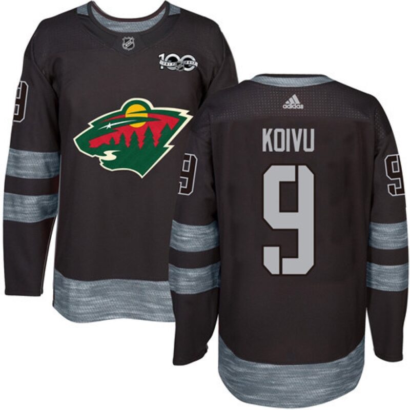 6861858b245c1_1 Wild #9 Mikko Koivu Black 1917-2017 100th Anniversary Stitched NHL Jersey