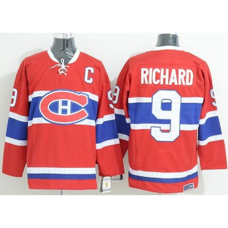 686185bc7a2be_1 Canadiens #9 Maurice Richard Red CCM Throwback Stitched NHL Jersey