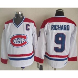 686185bf86a01_1 Canadiens #9 Maurice Richard White CH-CCM Throwback Stitched NHL Jersey