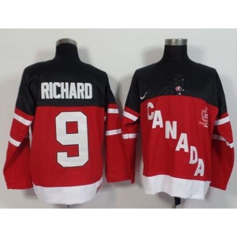 686186186528f_1 Olympic CA. #9 Maurice Richard Red 100th Anniversary Stitched NHL Jersey