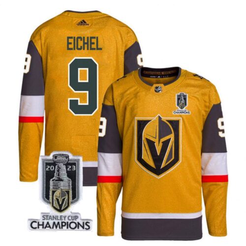 6861863fe49d2_1 Men's Vegas Golden Knights #9 Jack Eichel Gold 2023 Stanley Cup Champions Stitched Jersey