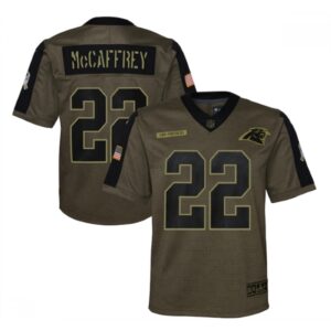 68618656289e7_1 Youth Carolina Panthers #22 Christian McCaffrey 2021 Olive Salute To Service Limited Stitched Jersey