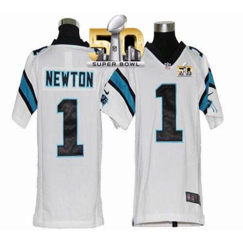 6861865bb1c73_1 Panthers #1 Cam Newton White Super Bowl 50 Youth Stitched NFL Elite Jersey