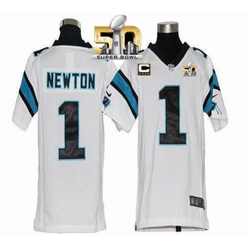 6861865e78b33_1 Panthers #1 Cam Newton White With C Patch Super Bowl 50 Youth Stitched NFL Elite Jersey