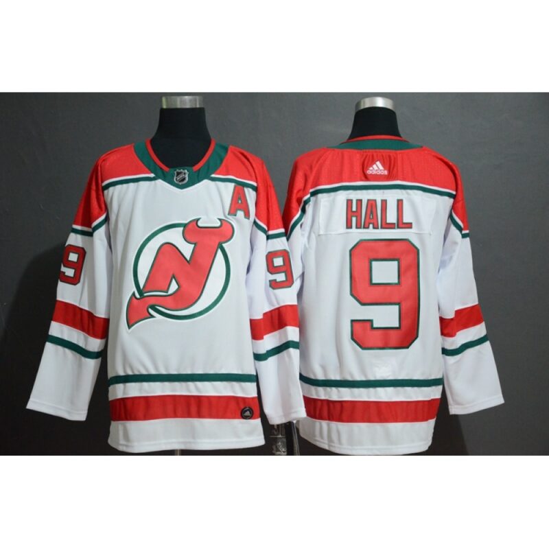 68618687c1605_1 Men's New Jersey Devils #9 Taylor Hall White Stitched NHL Jersey