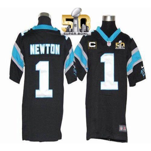 686186a44c0c5_1 Panthers #1 Cam Newton Black Team Color With C Patch Super Bowl 50 Youth Stitched NFL Elite Jersey