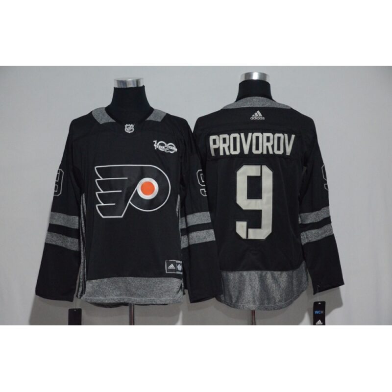 686186bdda28e_1 Philadelphia Flyers #9 Ivan Provorov Black Men's 1917-2017 100th Anniversary Stitched NHL Jersey