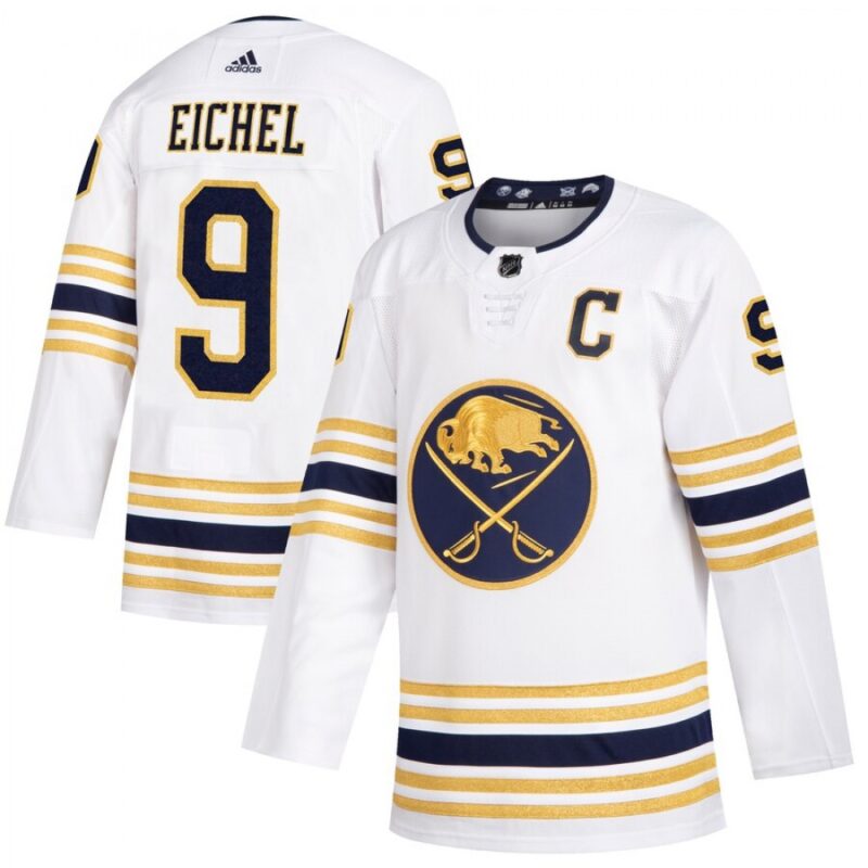 686186e3bb40d_1 Men's Buffalo Sabres #9 Jack Eichel 2019 White 50th Season Stitched NHL Jersey