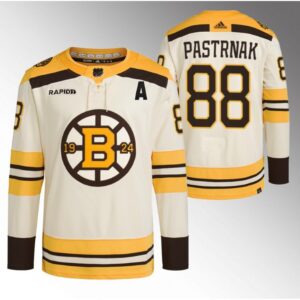 686187d28bbb6_1 Men's Boston Bruins #88 David Pastrnak Cream With Rapid7 Patch 100th Anniversary Stitched Jersey