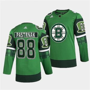 686187d87ce5a_1 Men's Boston Bruins #88 David Pastrnak 2022 Green St Patricks Day Warm-Up Stitched Jersey