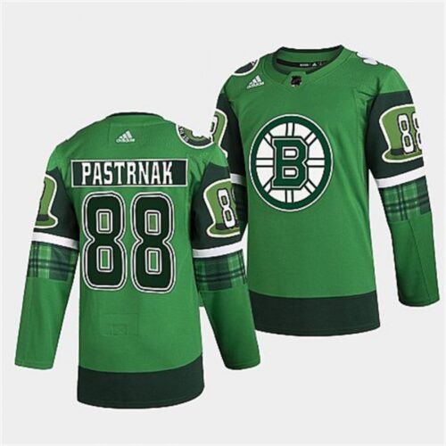 686187d87ce5a_1 Men's Boston Bruins #88 David Pastrnak 2022 Green St Patricks Day Warm-Up Stitched Jersey