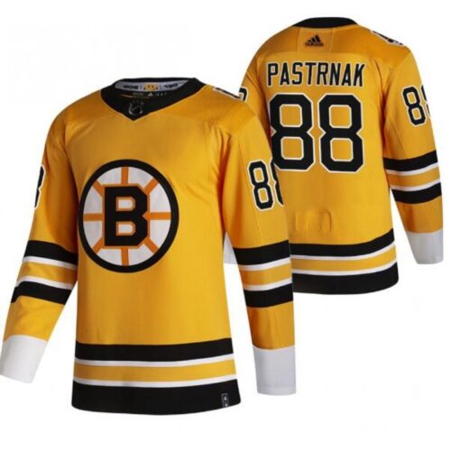 686187eef1023_1 Men's Boston Bruins #88 David Pastrnak 2020-21 Yellow Reverse Retro Stitched Jersey