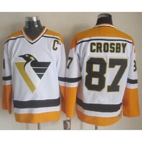 686188dae3e2c_1 Penguins #87 Sidney Crosby White/Yellow CCM Throwback Stitched NHL Jersey