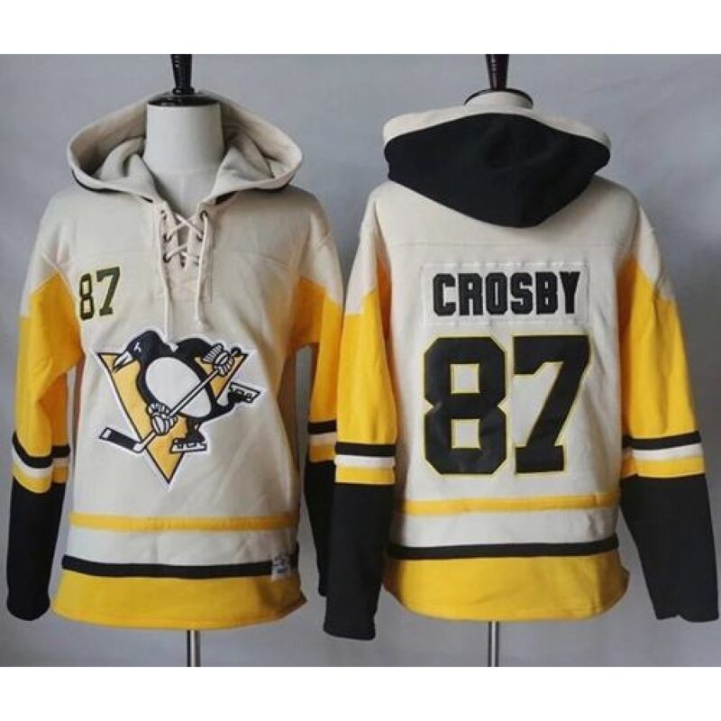 686188fca3283_1 Penguins #87 Sidney Crosby Cream/Gold Sawyer Hooded Sweatshirt Stitched NHL Jersey
