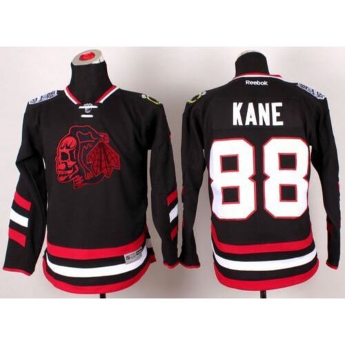 686189185237b_1 Blackhawks #88 Patrick Kane Black(Red Skull) 2014 Stadium Series Stitched Youth NHL Jersey