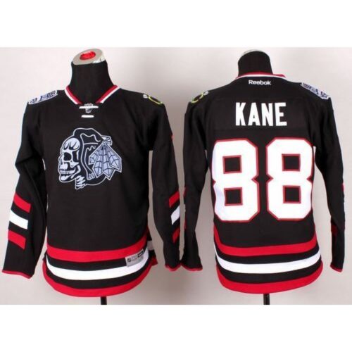 6861891b1453b_1 Blackhawks #88 Patrick Kane Black(White Skull) 2014 Stadium Series Stitched Youth NHL Jersey
