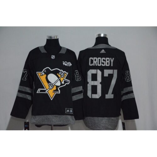 686189b44df98_1 Pittsburgh Penguins #87 Sidney Crosby Black Men's 1917-2017 100th Anniversary Stitched NHL Jersey
