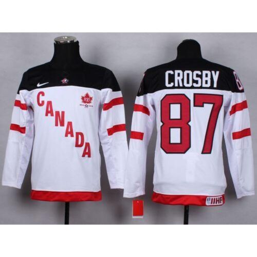 68618a0c8b31b_1 Team Canada #87 Sidney Crosby White 100th Anniversary Stitched Youth NHL Jersey