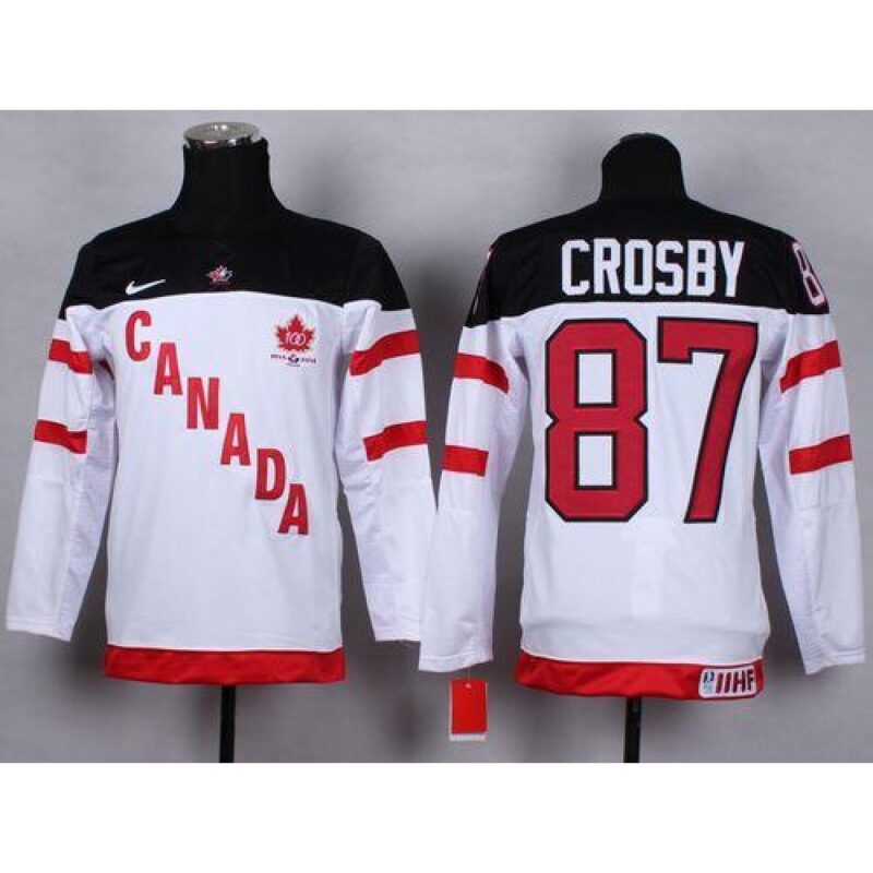 68618a0c8b31b_1 Team Canada #87 Sidney Crosby White 100th Anniversary Stitched Youth NHL Jersey
