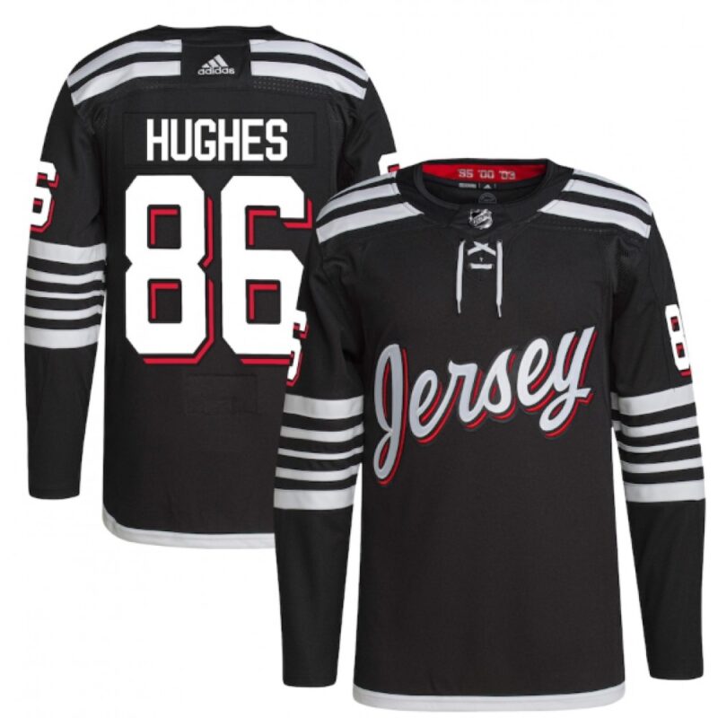 68618a39bdc3a_1 Men's New Jersey Devils #86 Jack Hughes 2021/22 Black Stitched Jersey