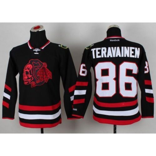 68618a7606513_1 Blackhawks #86 Teuvo Teravainen Black(Red Skull) 2014 Stadium Series Stitched Youth NHL Jersey