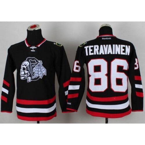 68618a78baaa8_1 Blackhawks #86 Teuvo Teravainen Black(White Skull) 2014 Stadium Series Stitched Youth NHL Jersey