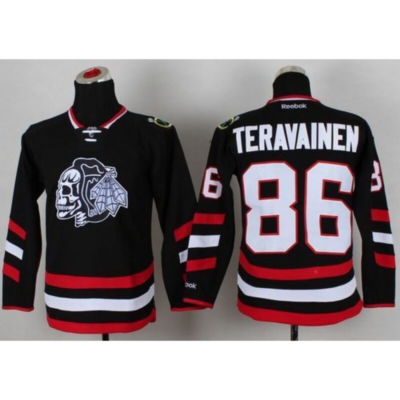 68618a78baaa8_1 Blackhawks #86 Teuvo Teravainen Black(White Skull) 2014 Stadium Series Stitched Youth NHL Jersey