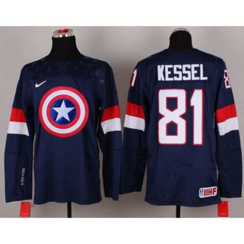 68618a8c7b5e6_1 Olympic Team USA #81 Phil Kessel Navy Blue Captain America Fashion Stitched NHL Jersey