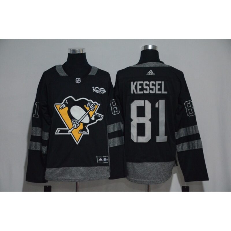 68618ad9de95b_1 Pittsburgh Penguins #81 Phil Kessel Black Men's 1917-2017 100th Anniversary Stitched NHL Jersey