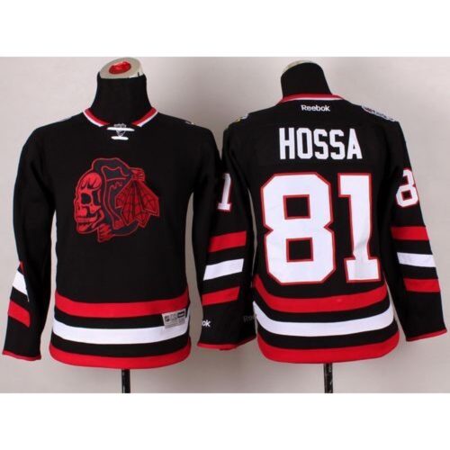 68618aed76cd5_1 Blackhawks #81 Marian Hossa Black(Red Skull) 2014 Stadium Series Stitched Youth NHL Jersey