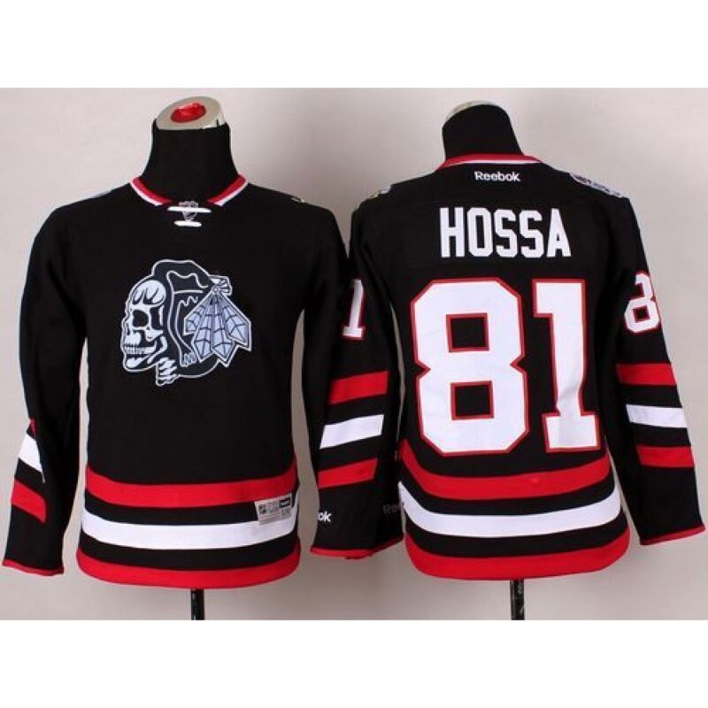 68618af01786a_1 Blackhawks #81 Marian Hossa Black(White Skull) 2014 Stadium Series Stitched Youth NHL Jersey