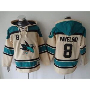 68618b0da6448_1 Sharks #8 Joe Pavelski Cream Sawyer Hooded Sweatshirt Stitched NHL Jersey