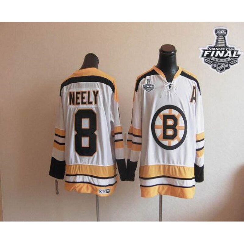 68618b763b5c2_1 CCM Throwback Bruins Stanley Cup Finals Patch #8 Cam Neely White Stitched NHL Jersey