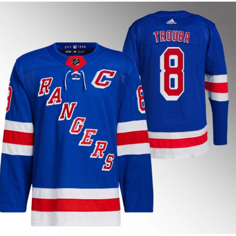 68618d50a635e_1 Men's New York Rangers #8 Jacob Trouba Blue Stitched Jersey