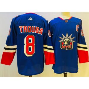 68618d539d361_1 Men's New York Rangers #8 Jacob Trouba Blue 2022-23 Reverse Retro Stitched Jersey