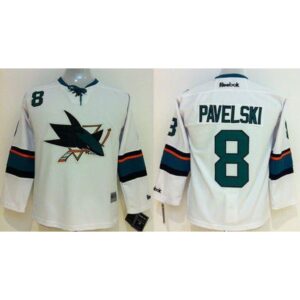 68618d6448e42_1 Sharks #8 Joe Pavelski White Stitched Youth NHL Jersey